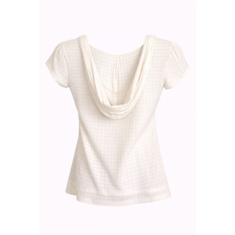 Unionbay LG Ivory Hooded Ribbed Cap Sleeve Top Layered Hem Y2K Casualcore Chic - Picture 2 of 10